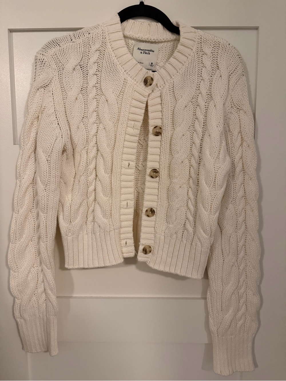 Abercrombie & Fitch Women's Cream Cable-Knit Button Cardigan